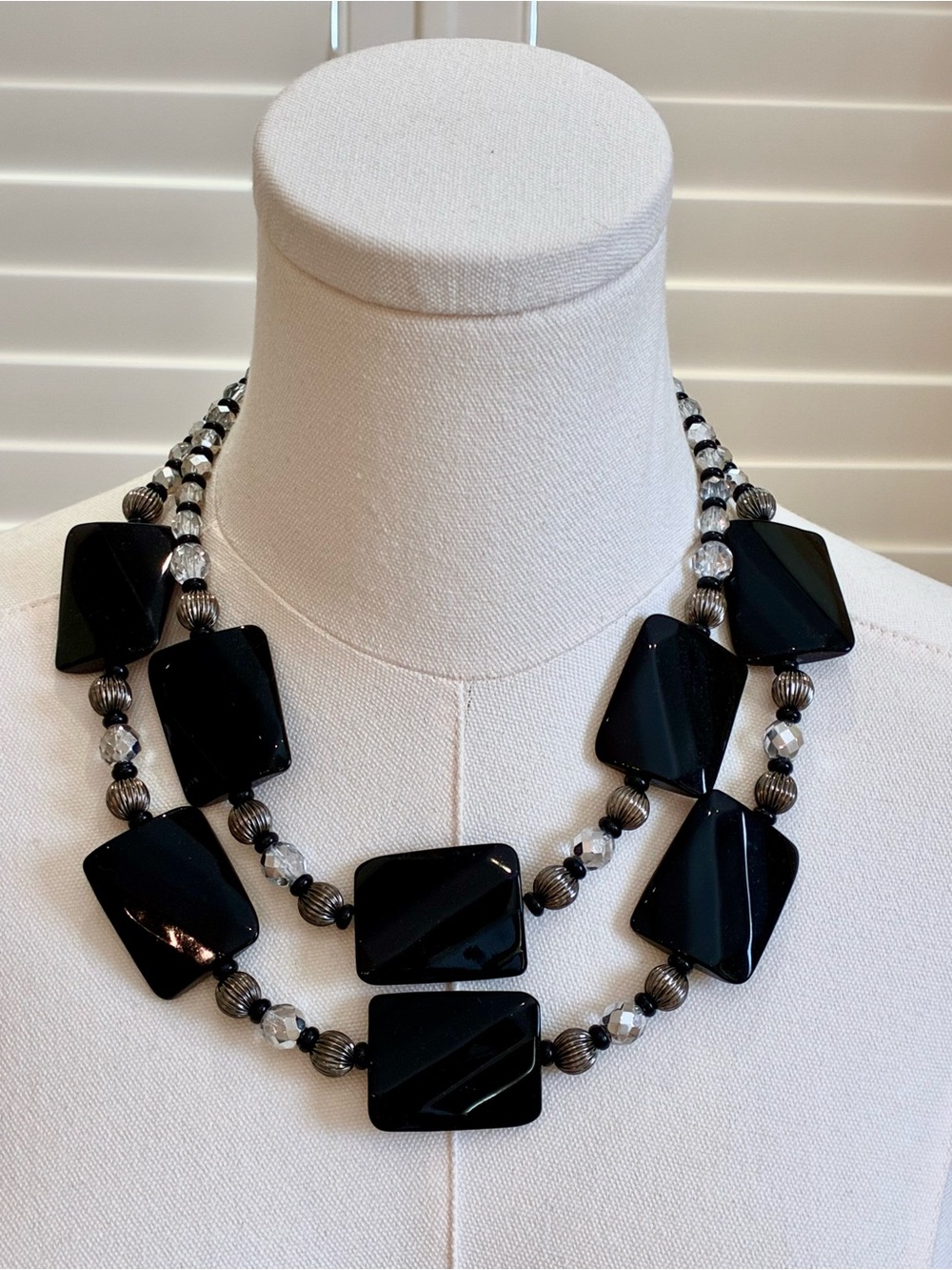 Giorgio Armani Black & Silver Multi-Strand Statement Necklace - Women Jewelry